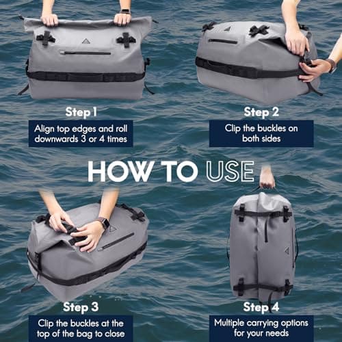 Haimont IPX7 Waterproof Roll-Top Dry Duffel Backpack, Grey, 60L — view 3