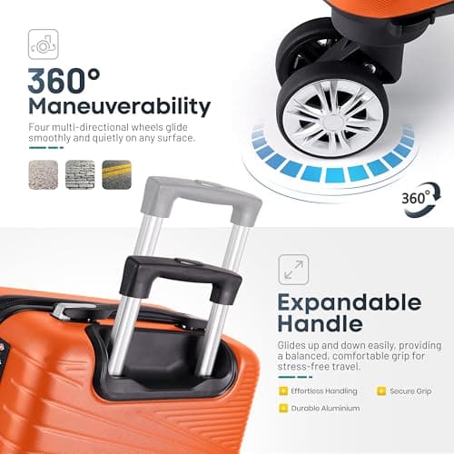Eco-Lux Essentials Hardside Hand Luggage Carry On Suitcase, ABS Hardshell Cabin Bag with 4 Spinner Wheels, 50 x 32 x 20 cm, Travel Sentry Integrated TSA Approved Lock (Burnt Orange) — view 5