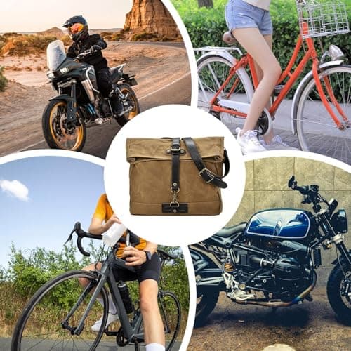 Motorcycle Saddlebag – Oil Waxed Canvas 16.54x11.81in | Motorbike Luggage Pack Side Tail Bag | Motorcycle Tail Organizer Storage Pouch for Riding Travel Commuting Camping and Daily Road Trip Use — view 3