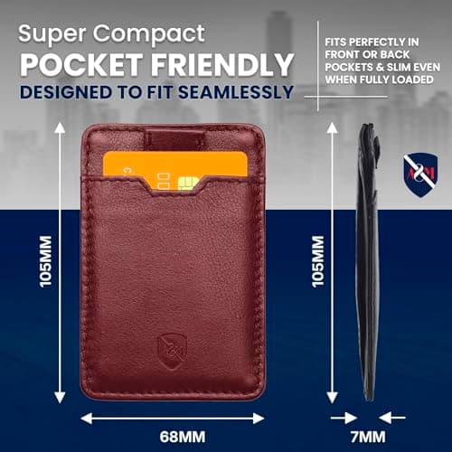 ALLEN & MATE 100% Leather Slim Minimalist Wallet for Men – RFID Blocking Credit Card Holder with Smart Strap – Holds 5 Cards – Compact Front Pocket Wallet (Maroon) — view 4