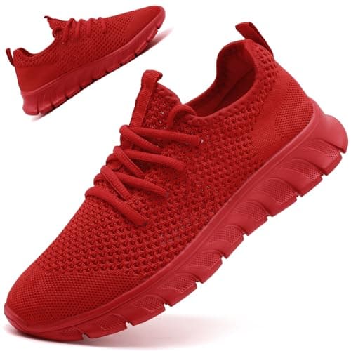 Mens Womens Trainers Running Shoes Slip On Gym Sports Red Size 9 UK