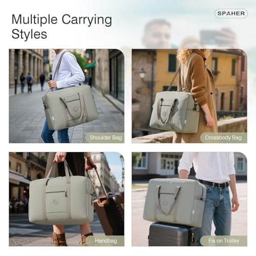 SPAHER Travel Duffle Bag Cabin Bag 55x40x20 Ryanair TUI Airways Lufthansa 45L Carry-on Hand Luggage Lightweight Foldable Packable Overnight Holdall Waterproof Travel Handbag Suitcase Bag — view 5