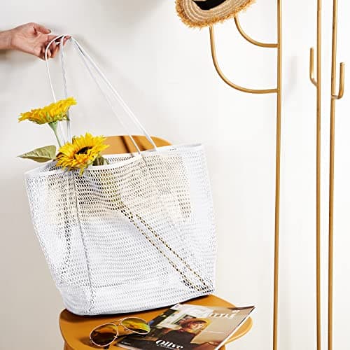 KALIDI Mesh Tote Bag,23L Beach Bag Extra Large Tote Bags for Women with Zip Pocket Shoulder Bag Summer Beach Bags Reusable Shopping Bag for Picnic Holiday Travel Grocery — view 3
