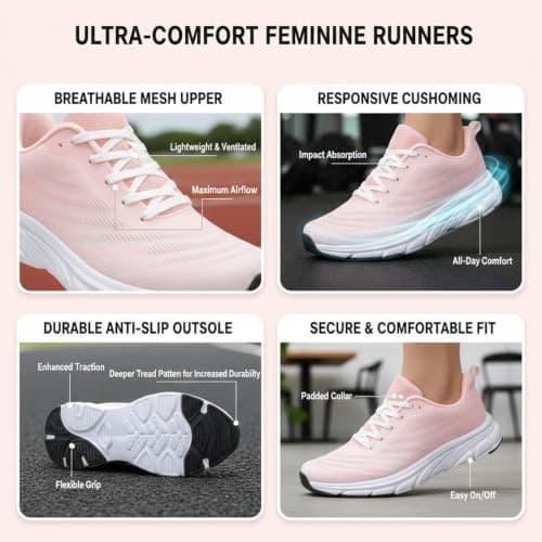 RTOUNT Womens Trainers Mesh Tennis Running Sneakers for Gym Travel Training — view 5