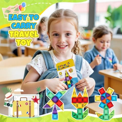Mini Magnetic Tiles Travel Set 43 PCS – Magnetic Building Blocks with Metal Storage Box, Boys Girls Toys Age 3 4 5 6,Portable STEM Educational Toy — view 4