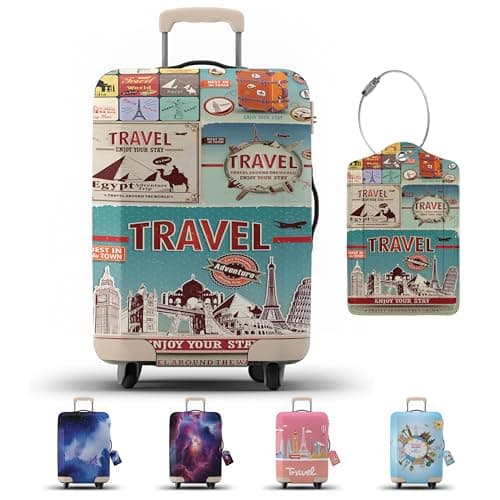 Suitcase Cover with Luggage Tag, Suitcase Protector Cover with Zipper