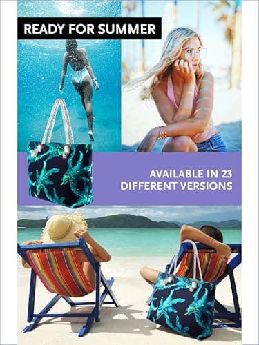 DonDon Large Beach bag for women with zip Waterproof Pool bag tote beach bags leaves blue — view 5