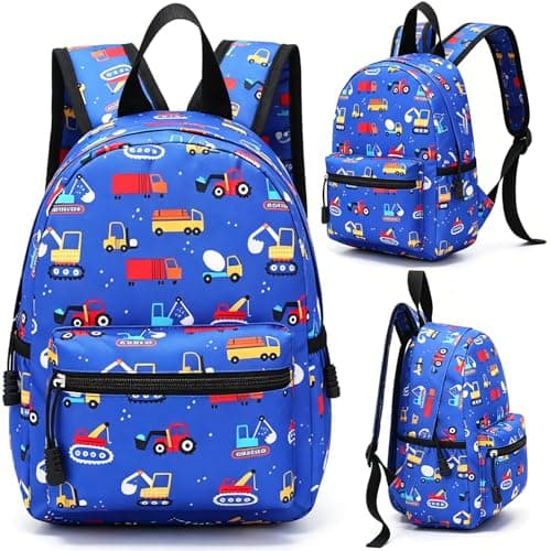 HATFRYF Kids Backpack, Preschool Toddler Backpack, Boys Girl Kindergarten Canvas Rucksack, Cute Backpacks School Bag, Holiday Travel Bookbag Outdoor Daypack for 3-6 Year Old (Engineering Vehicle)