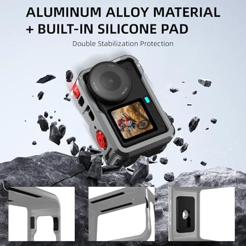 BRDRC Action 6 Camera Cage + Screen Protector Accessories Kit Aluminum Alloy Protective Frame Cage with Silicone Lens Cap Tempered Glass Lens Film for DJI Osmo Action 6 Protection Pack — view 3