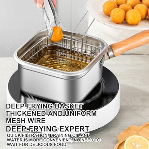 Deep Fryer With Basket - Home Deep Fryer | Spill Proof Kitchen Frying Pan, Frying Pot For Camping, Beach, Travel, Hiking, And Dining Room Cooking, Durable Non-Stick, Easy To Clean — view 3
