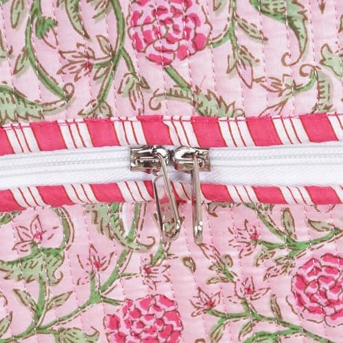 LKGSM Handmade Cotton Quilted Weekender Bag, Floral Indian Print Duffle, Bohemian Overnight Travel Tote for Women, Large Carry-on Luggage, Floral Gym Bag, D, 20x10x10 inches, New Design — view 4