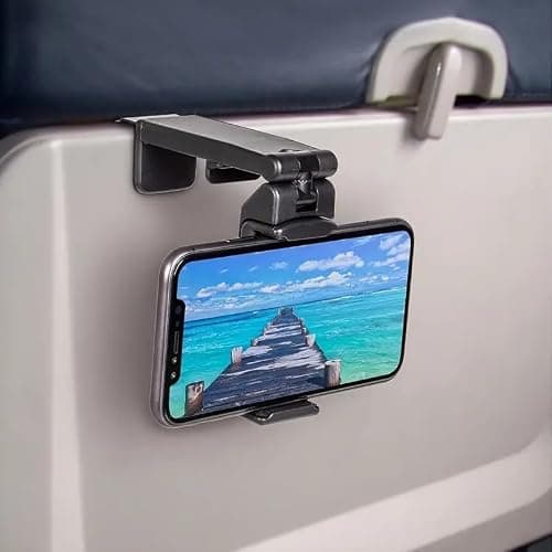 Airplane in Flight Phone Holder with 360° Rotating Clamp, Universal Desk Mount for Airplane Travel, Home & Office Use, Compatible with iPhone & Android, Foldable and Portable - Travel essentials