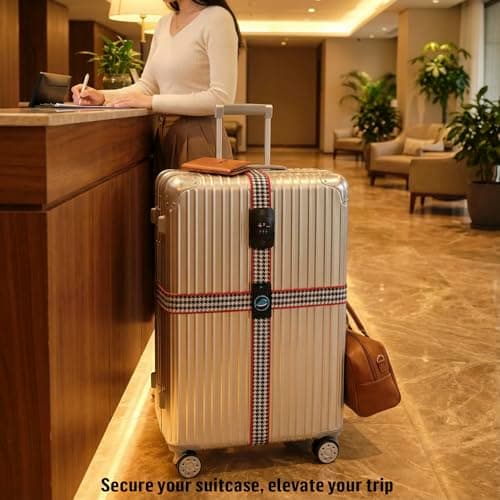 HIMREYLD TSA Luggage Strap with 3-Digital Lock Adjustable for Travel Suitcase 20 to 32 Inch, Cross 230 and 200 CM Long - Stripes — view 5