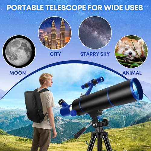 Dianfan Telescope for Kids & Adults, 80mm Aperture 500mm Professional Telescopes for Astronomy Adult, Portable Travel Telescope for Beginners with Tripod & Adapter, Stickers, Backpack — view 6