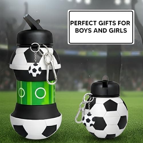 Mastery Football Collapsible Water Bottle - Football Gifts for Boys and Girls - Collapsible Water Bottle with Keychain Birthday Gift - Silicone Expandable Sports Water Bottle 550ml (Block-C) — view 5