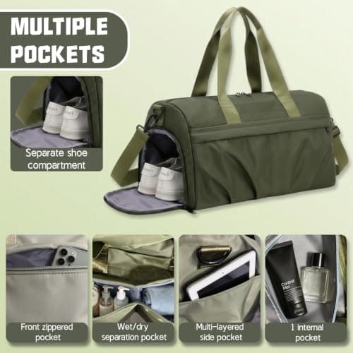Cycayit Gym Bag with Shoe Compartment, 45 cm, Army Green — view 3