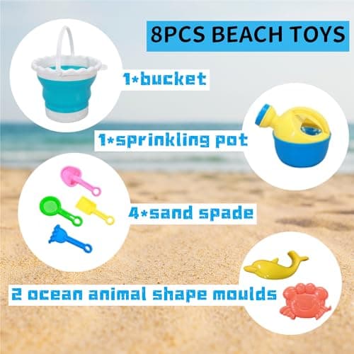 sanvpwsan 8 PCS Beach Toy, Sand Pit Toys with Collapsible Foldable Scrunch Bucket and Spade Beach Set for Kids Toddlers Boys Girls pool & beach toys — view 4