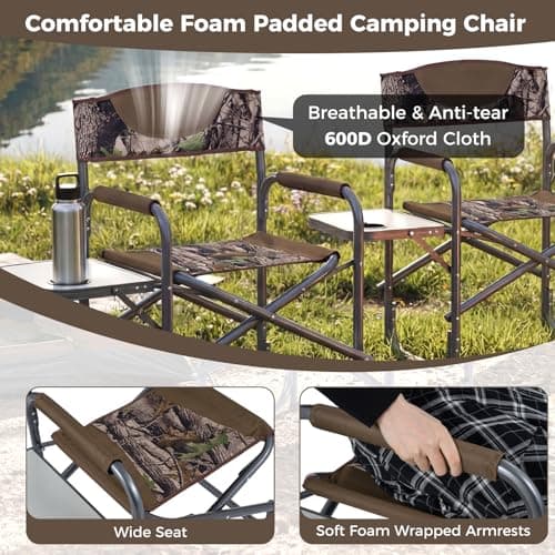 COSTWAY Folding Directors Chair, Oversized Camping Chairs with Side Table and Cup Holder, Outdoor Heavy Duty Beach Chair for Lawn Picnic Hiking Fishing (Camouflage, 82 x 46 x 88cm, no Storage Pocket) — view 4