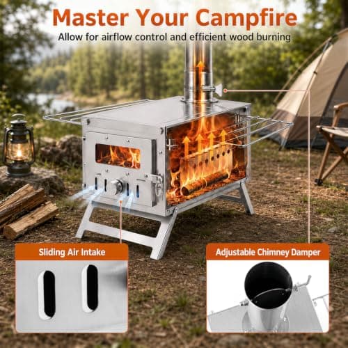 COSTWAY Hot Tent Stove, Camping Tent Stove (Silver, 45 x 37 x 219cm) — view 3