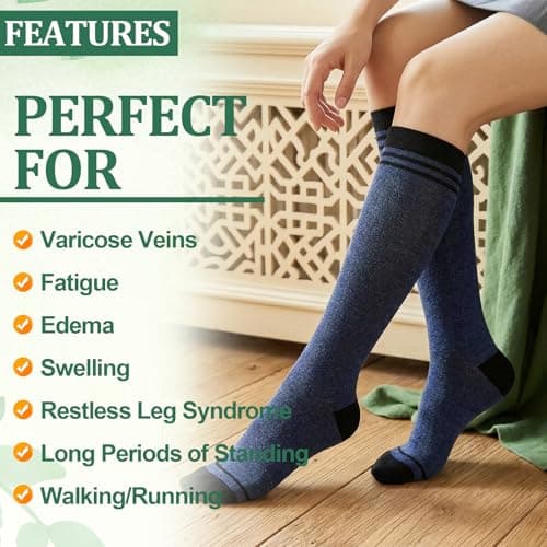Zuimei 3 Pairs Compression Socks for Women Men Bamboo Viscose Knee High Sock 20-30 mmhg Flight Socks for Work Pregnancy Nursing Flying Sports Long Standing — view 3