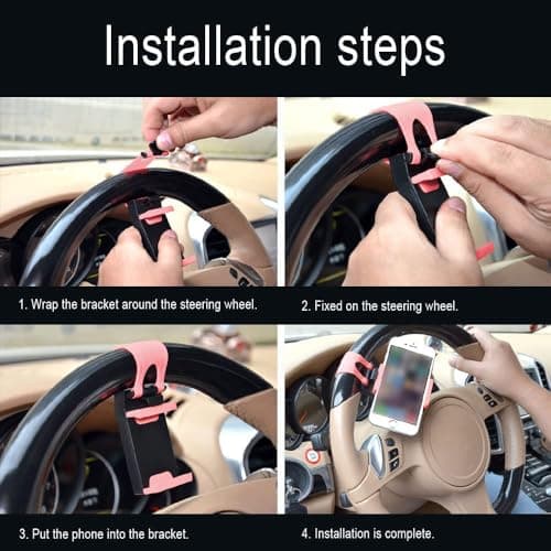 KANDUJIMU Car Steering Wheel Phone Mount, Blue, Portable Electronic Device Mount, Compatible with iPhone and Samsung (Pink) — view 6