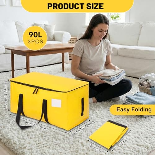 3 Pack 90L Moving Bags, Heavy Duty Storage Bags Dorm Moving Boxes, Yellow — view 2