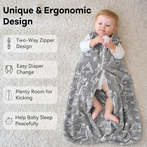 Unnivoll Baby Sleeping Bag 12-18 Months 2.0 Tog, Fleece Wearable Blanket with 2-Way Zipper, Warm & Cozy Baby Blanket for Newborn Infant 2 Pack — view 4