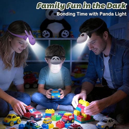 Ammonite Kids Panda Headlamp, USB-C Rechargeable LED Head Light with 3 Modes & Flash, 0-90° Adjustable Beam, Soft Silicone Strap, Flip-Up Hidden Light for Camping Reading — view 3
