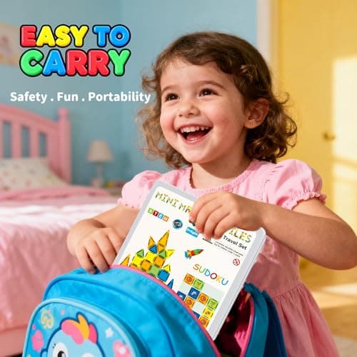 Mini Magnetic Tiles Travel Set with Case 42pcs, Toddler Kids Travel Toys — view 2