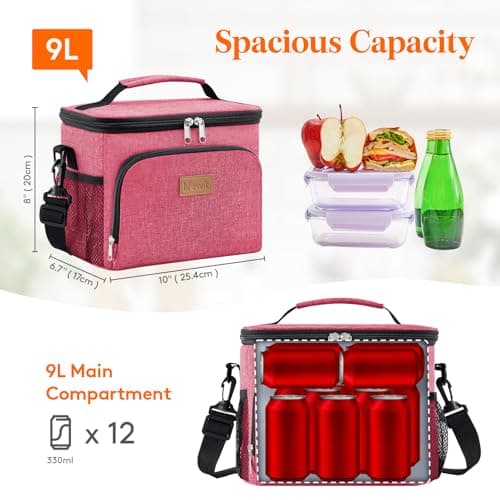 Lifewit 9L Insulated Lunch Bag for Men, Small Cool Bag for Lunch Box, Pink — view 3