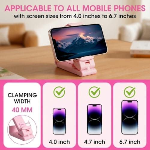 Sella Products Universal Airplane Phone Holder Mount – 360° Rotating, Foldable & Hands-Free – Fits iPhone, Samsung & All Smartphones 2.2"–3.7" Wide – Clips to Tray Table & Desk – Pink — view 2