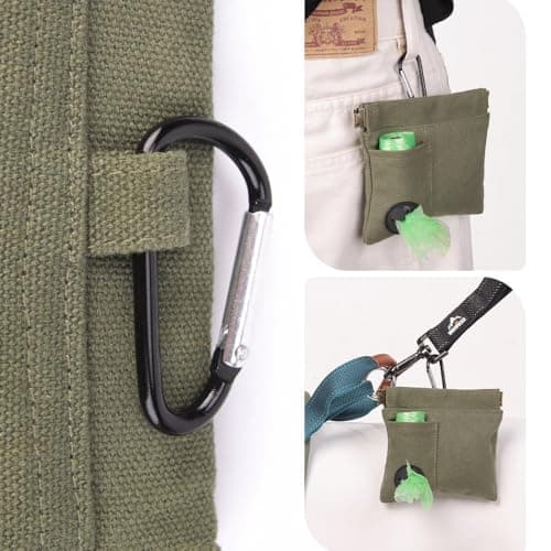 Jdbefuy 2 Pcs Dog Treat Pouch, Portable Puppy Training Bag with Auto-Closing Magnetic Buckle, Hands-Free Pet Reward Snack Pouch with Carabiner for Walking & Outdoor Travel (Green+Grey) — view 5