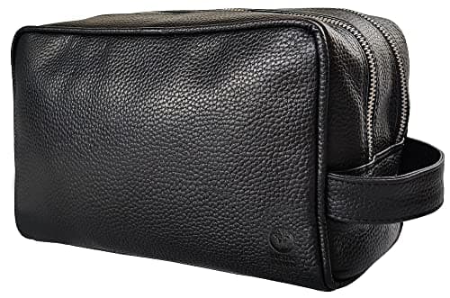 Full Grain Leather Handmade Travel Toiletry Bag - Wash Bag, Shaving Kit & Make Up Kit - Travel Gift for Men & Women by Rustic Town