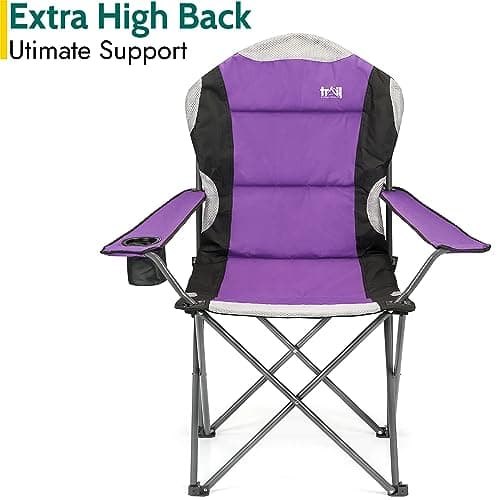 Trail Kestrel High Back Folding Camping Chair – 2 Pack, Luxury Padded Seat with Breathable Mesh, Heavy Duty Tubular Steel Frame, Cup Holder Armrest, Lightweight & Portable with Carry Bag (Purple) — view 6