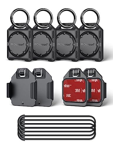 PROfezzion 4-Pack Secure Air Tag Holder with Key Ring & 3M Adhesive Mount