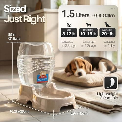 Flexzion Pet Water Dispenser Station, Beige (3/8 Gallon) Auto Replenish Gravity Waterer Drinking Fountain Bottle Bowl Dish Portable Stand for Small Dog Cat Animal — view 6