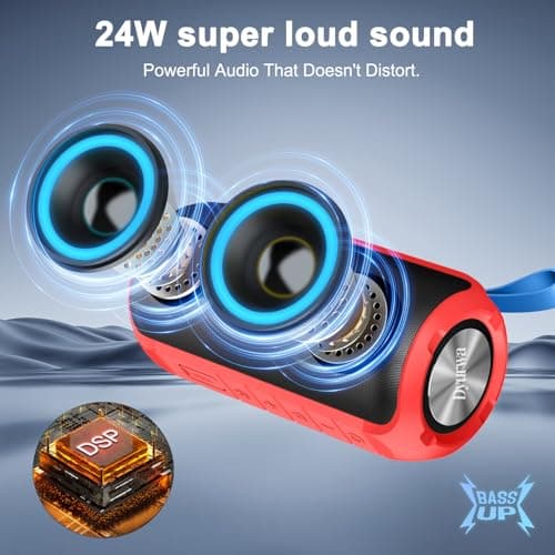 Dyurwa Portable Bluetooth Speaker with 24W Stereo Sound, Speakers Wireless Bluetooth 5.3 with 12H Playtime, IPX6 Waterproof and RGB lights, Built-in Mic Outdoor Speaker for Home/Hiking/Party/Travel — view 2