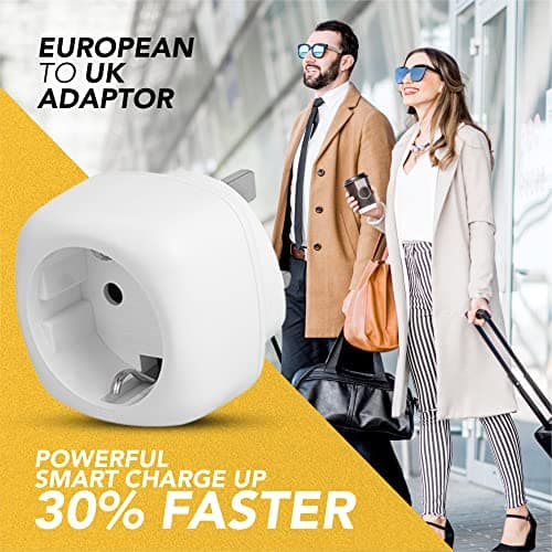 EU to UK Plug Adapter | Type C Europlug | 2 Pin to 3 Pin | BS8546 Certified | 13A Fuse | Travel Adaptor for Phone, Laptop & Camera Chargers | Pack of 1 (White) — view 3