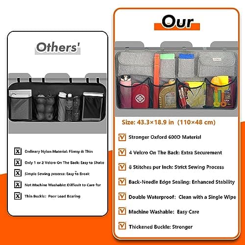 SURDOCA Car Boot Organiser Hanging, Car Interior Accessories, Gray XL — view 4