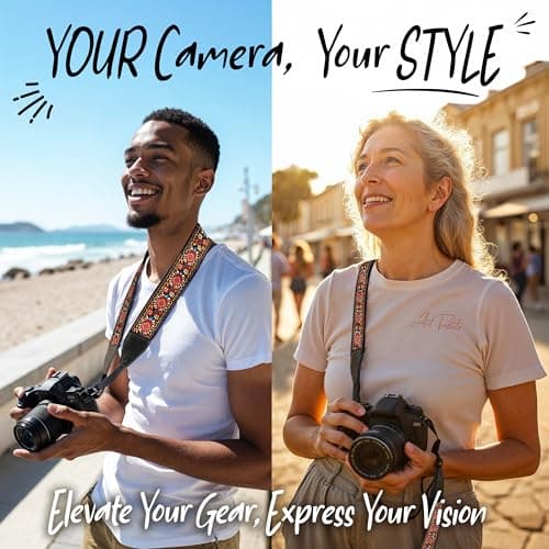 Red Vintage Camera Shoulder Strap Belt For All DSLR Camera – Vibrant Design Universal DSLR Strap, Embroidered Vintage Multi Color Neck Belt for Canon, Nikon, Sony,Pentax, Fujifilm, and Digital Camera — view 2