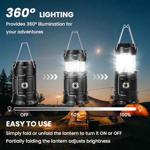 ABOHU Camping Lantern, Collapsible Camping Lantern Battery Powered, LED Solar Camping Lamp, Waterproof Portable Ultra Bright LED Lantern for Emergency, Hiking, Camping, Fishing, SOS, Outdoor — view 6