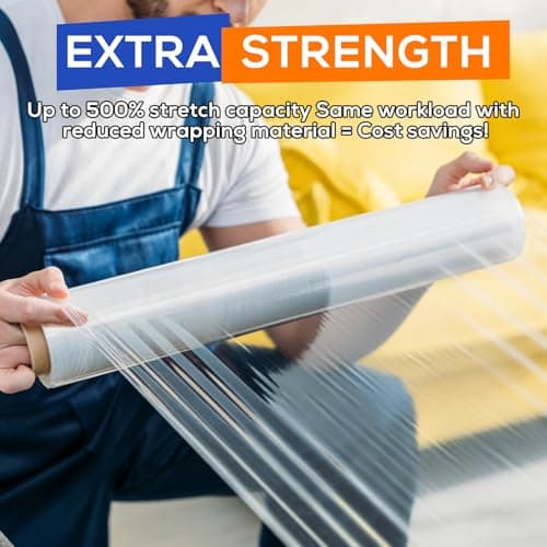 Rainberg Strong Heavy-Duty Stretch Film for Pallet Wrapping, Packaging, and Moving for Furniture, Luggage, and Parcels, Water & Moisture Proof Pallet Stretch Shrink Wrap rolls 400mm x 250m (Clear, 2) — view 5