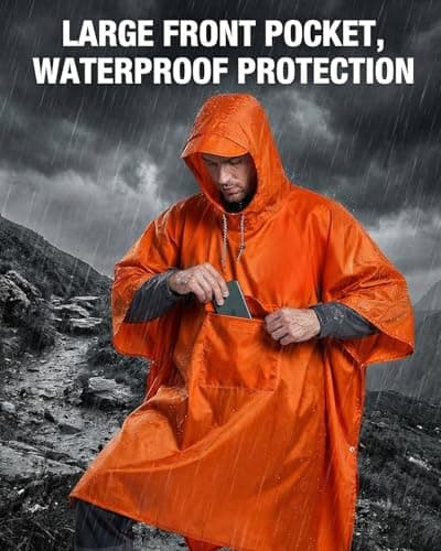 Victoper Waterproof Poncho Adult, Lightweight Reusable Rain Poncho Adult Waterproof for Outdoor Hiking Camping Cycling Traveling Waterproof Raincoat with Emergency Grommet Corners Orange — view 6