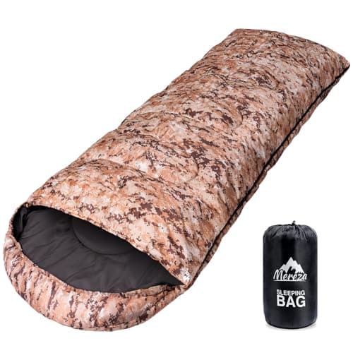 MEREZA Sleeping Bags XL for Mens Large Wide Sleeping Bag for Camping Big and Tall Sleeping Bags for Women Adults Warm with Compression Sack Cold Weather & Warm (Brown Camouflage & Grey)