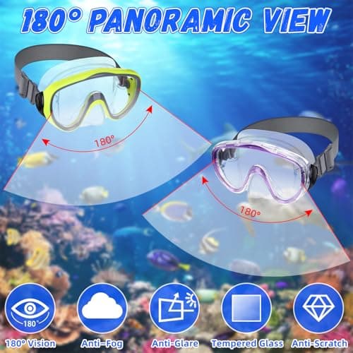 Relaxweex 4 Pairs Adult Swimming Goggles with Nose Guard, Diving Mask with Elastic Fabric Strap, Scuba Diving Mask (Pink, Yellow, Mint Green, Purple) — view 3
