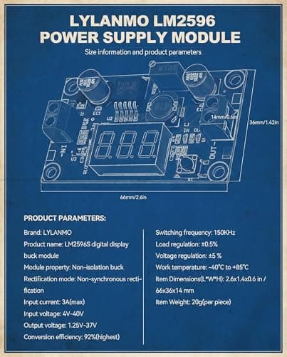 LYLANMO LM2596S Adjustable DC-DC Buck Converter Power Supply Module with Digital Voltage Meter Display Input 4-40V Output 1.25-37V 3A (Pack of 3) — view 4