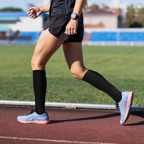 Compression Socks for Women Men, Open Toe Compression Stockings Flight Compression Socks Calf Support Toeless Stockings for Flying Travel Yoga Nurses Running F4-LZYLW (Black,L/XL) — view 4