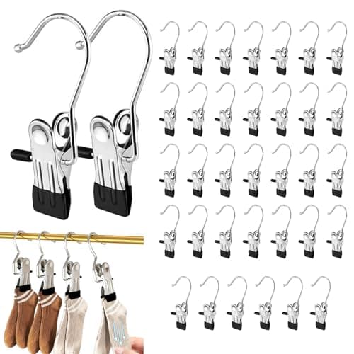 36Pcs Hanging Clips, Portable Clothes Pegs No-slip Stainless Steel Hangers with Clips Hat Storage Travel Hangers Foldable Drying Rack for Pants Towels Shoes Socks Trousers