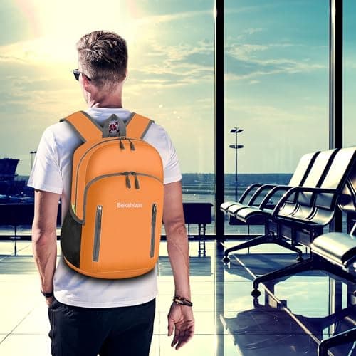 Bekahizar 20L Ultra Lightweight Backpack Foldable Hiking Daypack Rucksack Water Resistant Travel Day Bag for Men Women Kids Outdoor Camping Mountaineering Walking Cycling Climbing (Orange) — view 6