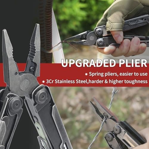 Gifts for Men, Upgraded Stone Wash Multi Tool, Stainless Steel Multitools Foldable Spring Pliers with Screwdriver, Pocket Clip, Ideal for Camping, Hiking, Home Repair - Gift for Dad Father's Day Gifts — view 3